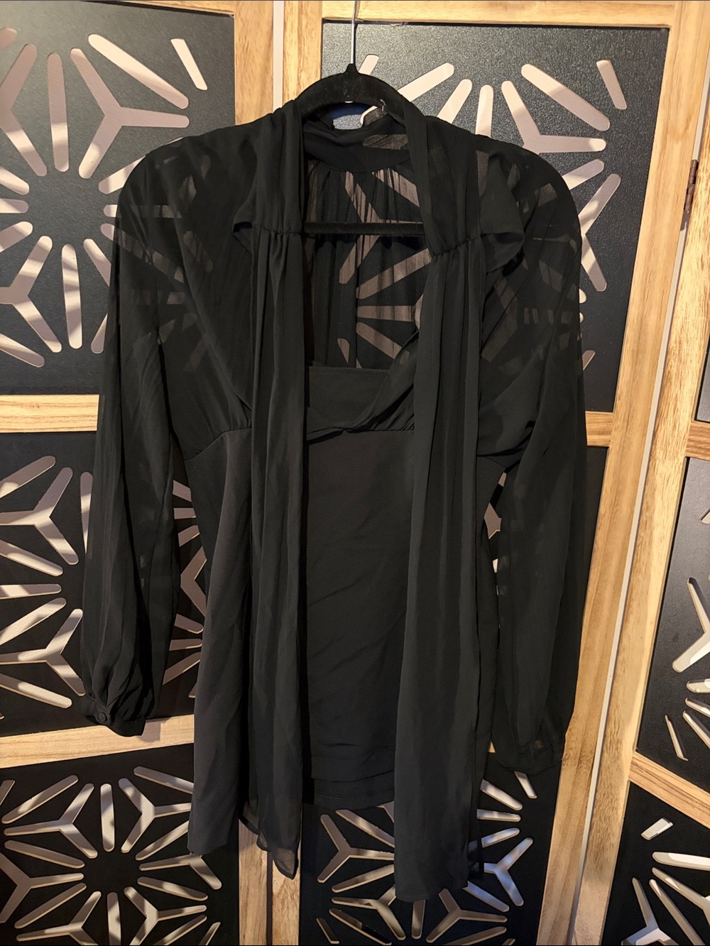 Zara Black Sheer Tie-Front Blouse